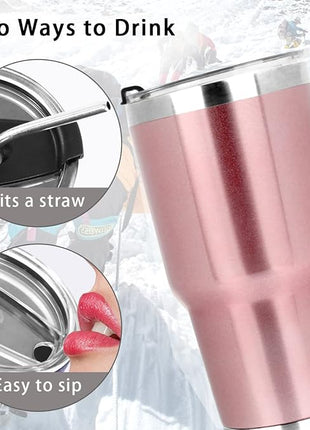 SYACOT 30oz Tumbler Double Wall Stainless Steel Vacuum Insulated Travel Mug with Splash-Proof Lid Metal Straw and Brush