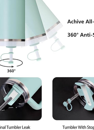 Silicone Spill Stopper Set Compatible with Stanley Cup 2.0 30oz & 40oz with Straw Cover (Set of 2, Seafoam)