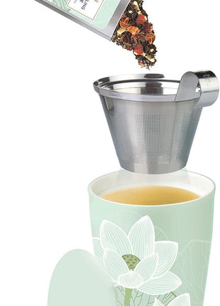 Tea Forte Double-Walled Ceramic Kati Cup, Removable Stainless Steel Infuser Basket and Lid, Steeps 12 oz Loose Leaf Tea, Dishwasher & Microwave Safe, Lotus