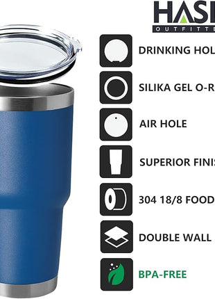 HASLE OUTFITTERS 30oz Stainless Steel Tumbler, Double Wall Vacuum Insulated Travel Mug Tumbler, Durable Insulated Coffee Mug, Gift Box Set (Midnight Blue, 8)