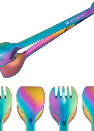MSY BIGSUNNY Multicolor Small Serving Tongs - 6 Inches Premium Stainless Steel Appetizer Tongs, Set of 4