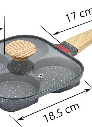 4-Cup Aluminum Nonstick Egg Pan with Lid, Suitable for Gas Stove & Induction Cookware