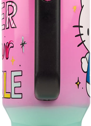 Bioworld Hello Kitty “Never Lose Your Spark” Vacuum Insulated 40 Oz. Pink & Green Ombre Stainless Steel Tumbler with Leak-Proof Lid & Easy Carry Handle for Travel or Home