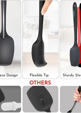 4-Piece Black Baking Spatula Set - Holiday Baking Essentials, Rubber Spatulas Silicone Heat Resistant, BPA-Free - Spatula Set for Nonstick Cookware - Silicone Baking Utensils