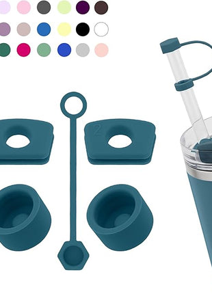Silicone Spill Stopper Set Compatible with Stanley Cup 2.0 30oz & 40oz with Straw Cover (Set of 2, Blue Spruce)