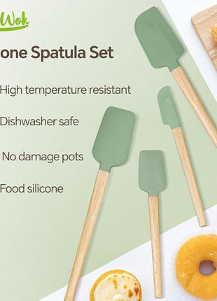 Silicone Spatula Set, Food Grade Rubber Spatula-4 Piece Nonstick Rubber Spatulas, Spoonula, Jar Scraper for Cooking, Baking, Mixing, Frosting - Heat Resistant Up to 600°F (Spatulas-Green)