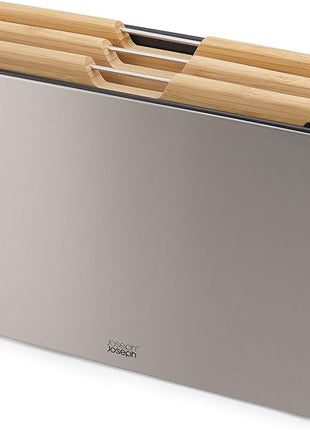 Joseph Joseph Folio Premium 3-Piece Bamboo Cutting Board Set, Stainless Steel Slimline Case for Organized Kitchen Storage