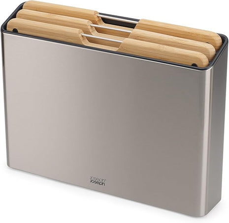 Joseph Joseph Folio Premium 3-Piece Bamboo Cutting Board Set, Stainless Steel Slimline Case for Organized Kitchen Storage