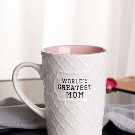 Ynsfree-World's Greatest Mom-16 OZ Coffee And Tea Cups-For mom,lady, wife,Valentine's Day or Anniversary - Birthday Gift Ceramic Office Fun Gifts Deal With White Cute Mugs-Funny Mom Mug