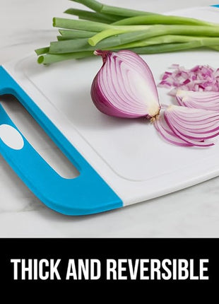 GORILLA GRIP BPA-Free Reversible Kitchen Cutting Board Set of 3, US Designed, Nonporous, Juice Grooves Catch Liquid, Slip Resistant Border, Dishwasher Safe, Durable Large Food Chopping Boards, Aqua
