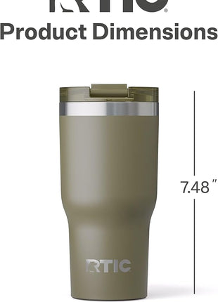 RTIC 20oz Essential Tumbler with Lid, Ceramic Lined, Insulated, Stainless Steel, Metal, Double Wall Vacuum-Insulation, Travel Cup for Iced Coffee, Tea, Hot and Cold Drink, Olive