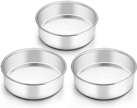 TeamFar 6 Inch Cake Pan, Round Cake Pan Tier Baking Pans Set Stainless Steel, Fit in Pot Pressure Cooker Air Fryer, Healthy & Toxic Free, Mirror Finish & Sturdy, Oven & Dishwasher Safe - Set of 3