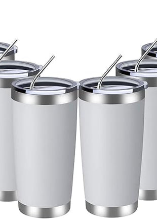 MEWAY 20oz Tumbler 8 Pack Double Wall Vacuum Insulated Travel Mug Bulk, Stainless Steel Tumblers with Lid and Straw, Durable Powder Coated Coffee Cups for Cold & Hot Drinks (White, 8)