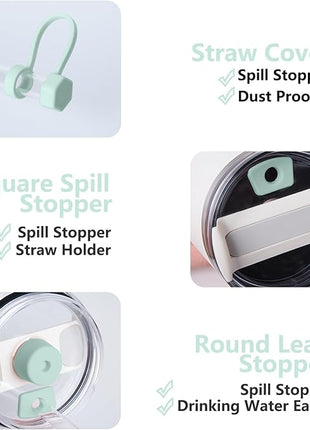 Silicone Spill Stopper Set Compatible with Stanley Cup 2.0 30oz & 40oz with Straw Cover (Set of 2, Seafoam)