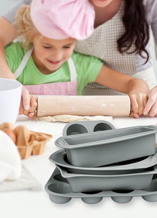 Economical 7in1 Nonstick Silicone Baking Cake Pan Cookie Sheet Molds Tray, Heat Resistant Bakeware Tools for Muffin Loaf Bread Pizza Cupcake