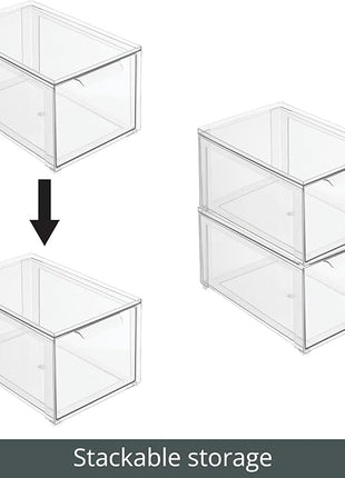 mDesign Plastic Stackable Closet Storage Organizer Bins with Pull Out Drawer for Cabinet, Desk, Shelf, Cupboard, or Dresser Organization - Lumiere Collection - 4 Pack - Clear