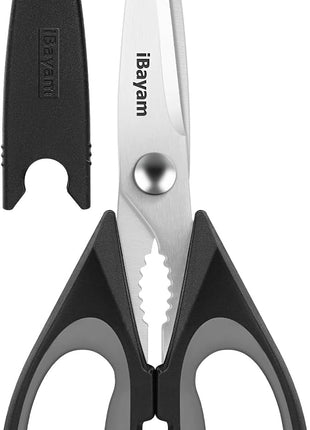 Kitchen Gadgets Utensils Set for Home, iBayam 8.5" Kitchen Scissors with Sheath, Black Cooking Scissors, All Purpose Shears