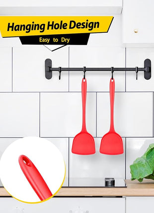 Pack of 2 Silicone Wok Spatula, Non-Stick, Heat Resistant, Easy to Clean and Dishwasher Safe, Seamless Kitchen Utensil for Cooking, Baking, Stir-Fry (Red)