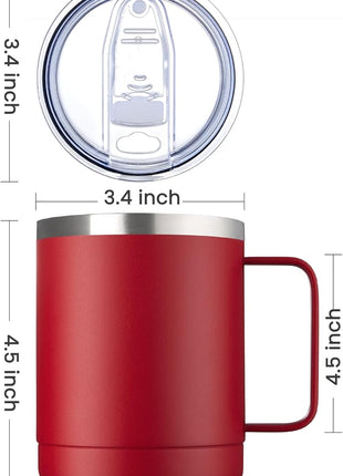 MEWAY 12oz Coffee Mug With Handle 2 Pack Bulk,Stainless Steel Insulated Travel Tumblers With Sliding Lid,Double Wall Vacuum Camping Cup for Hot & Cold Drinks Tea (Red,Set of 2)