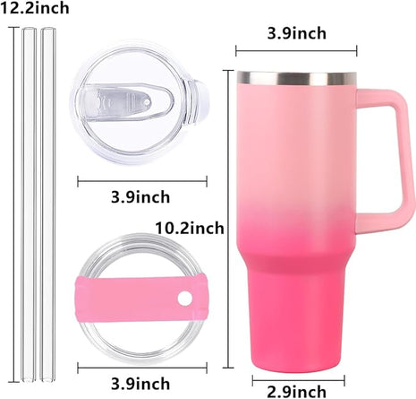 SYACOT 40 oz Tumbler with Handle and Straw Stainless Steel Insulated Tumbler Leak Proof Lid and Straw Lid Reusable Travel Mug Coffee Mug Cup Dishwasher Safe Keep Drinks Cold and Hot (Phantom Pink)