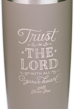 Christian Art Gifts Stainless Steel Double-Wall Vacuum Insulated Travel Mug 18 oz Gray Tumbler with Retractable Lid for Women and Men Bible Verse - Trust in the Lord - Proverbs 3:5