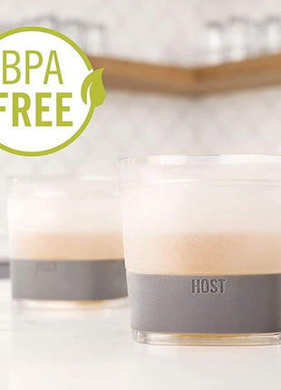 Host Whiskey Freeze Glasses, Double Old Fashioned Glasses, Chill Without Dilution for Brandy, Vodka, Gin, Rum, and Cold Brew Cocktails, Bourbon Gifts for Men, Home Bar, 9 oz, Set of 2, Grey