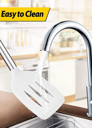 Pack of 2 Silicone Solid Turner, Non Stick Slotted Kitchen Spatulas, High Heat Resistant BPA Free Cooking Utensils, Ideal Cookware for Fish, Eggs, Pancakes(White)