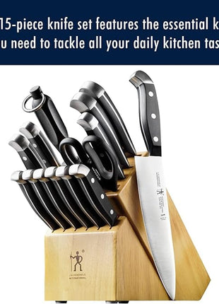 HENCKELS Premium Quality 15-Piece Knife Set with Block, Razor-Sharp, German Engineered Knife Informed by over 100 Years of Masterful Knife Making, Lightweight and Strong, Dishwasher Safe