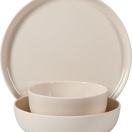 Gibson Home Candy Skies 12 Piece Unbreakable Wheat Straw Melamine Plates and Bowls Dinnerware Set - Outdoor, Camping, & Everyday Use - Matte Exterior/Shiny Interior Taupe Cream