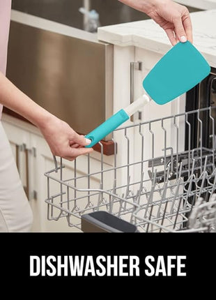 GORILLA GRIP Patented BPA-Free Non-Scratch Spatula, Heat Resistant Flexible Silicone Head for Nonstick Cooking Pans, Soft Rubber Handle, Kitchen Spatulas for Flipping Eggs, Pancakes, 11.6 in Turquoise