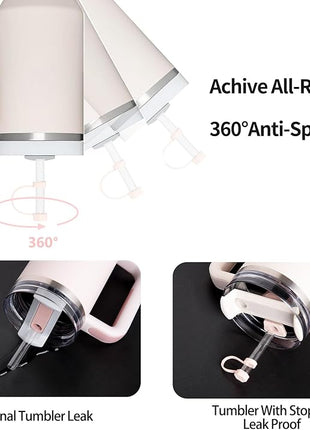 Silicone Spill Stopper Set Compatible with Stanley Cup 2.0 30oz & 40oz with Straw Cover (Set of 2, Rose Quartz)