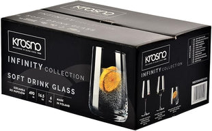 Krosno Water Glasses, Set of 6, 16.6 fl oz, Water Drinks Juice, Infinity Collection, Lead-Free Lightweight Glass, Everyday Drinking Glass, Dishwasher Safe, Made in Europe