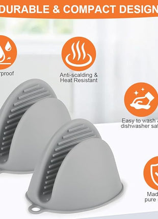 AUAUY 1 Pair Mini Silicone Oven Mitts, Heat Resistant Pot Holders Mitts, Cute Oven Pinch Grip Gloves, Small Potholders for Kitchen, Air Fryer Mitts Pair for Cooking, Baking and Grilling (Light Gray)