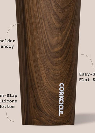 Corkcicle Classic Tumbler - Keeps Drinks Cold for 9 Hours & Hot for 3 - Triple-Insulated Stainless Steel - Holiday Tumbler Gift - 24 oz - Walnut Wood