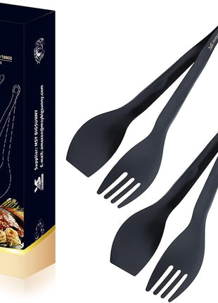 MSY BIGSUNNY Appetizer Tongs - Stainless Steel Kitchen Locking Food Tongs, Buffet Serving Tongs Set of 2(Black, 9 inch)