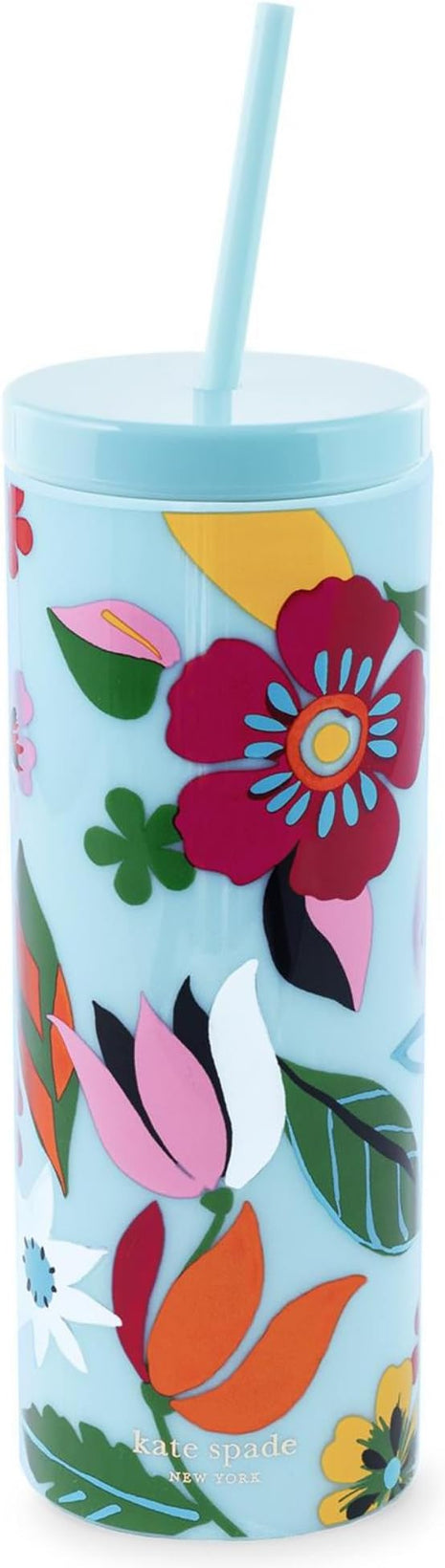 kate spade new york Acrylic Tumbler with Lid and Straw, 24 oz Tumbler, Slim Double Wall Tumbler (Safari Floral)