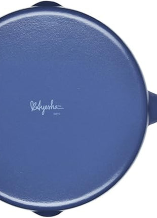 Ayesha Curry Kitchenware Enameled Cast Iron Skillet/Frying Pan with Helper Handle and Pour Spouts, 12 Inch - Anchor Blue