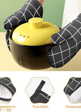 AUAUY Oven Mitts and Pot Holders 6PCS Set, 392°F Heat Resistant Cooking Gloves and Hot Pads Baking Mittens Grilling Gloves BBQ Gloves Non-Slip Kitchen Mittens for Oven Cooking Baking Grilling