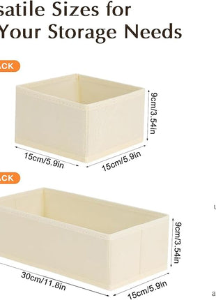 DIMJ Drawer Organizers Clothes, Set of 16 Dresser Organizer Bins, Fabric Closet Organizers and Storage, Shallow Drawer Dividers for Nursery, Clothing, Baby Clothes, Socks, Underwears, Tie (Beige)