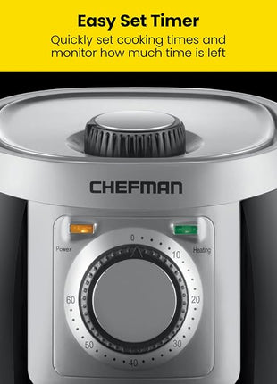 CHEFMAN Small, Compact Air Fryer Healthy Cooking, 2 Qt, Nonstick, User Friendly and Adjustable Temperature Control w/ 60 Minute Timer & Auto Shutoff, Dishwasher Safe Basket, BPA - Free, Black