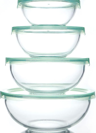 WhiteRhino Glass Mixing Bowl with Lids Set of 4,(1,1.5,2.5,3.7) Large Salad Bowl,Space-Saving Stacking Bowl for Kitchen Food Storage,Glass bowl for Cooking,Baking