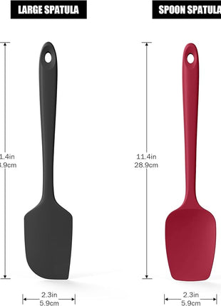 Doosu Silicone Scraper Spoon Spatulas, 600°F Heat Resistant BPA Free Rubber Flat Spatula, Kitchen Mixing Stirring Cooking Spoonula, Non-Stick Dishwasher Safe Baking Supplies (2 Pcs, Black+Red)