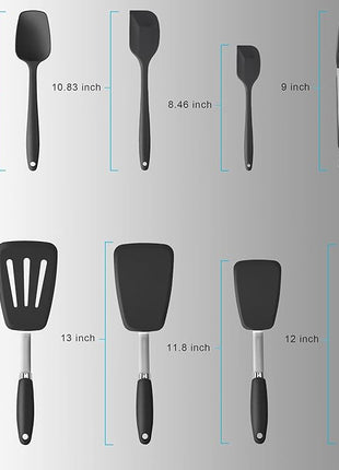 Silicone Spatulas Set Turners Tongs Cooking Utensils Set High Heat Resistant Kitchen Scraper Spatulas for Cooking Mixing Baking BPA Free Dishwasher Safe, Black