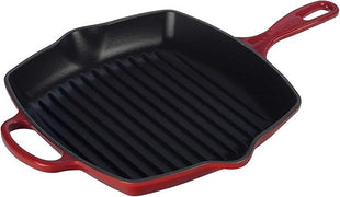 Le Creuset Enameled Cast Iron Signature Square Skillet Grill, 10.25", Cerise