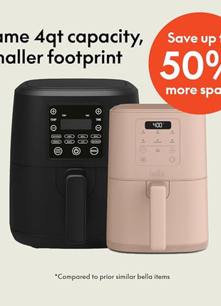 bella 4Qt Slim Air Fryer, Fits-anywhere™ Kitchenware, EverGood™ Ceramic Nonstick Coating, Adjustable Temperature, 6 Preset Cooking Options, 60 Min Auto Shutoff w Audible Tone, 3.3lb Capacity, Blossom