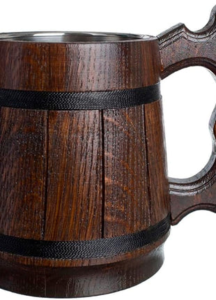 Beer Mug 20 OZ - Tankard Mug - Beer stein - Wooden beer mug - Stainless Steel Cup - Handmade Gifts for Men - Fathers Day, Christmas or Birthday Gift Idea - Men Mug - Retro Brown