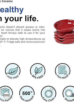 LE TAUCI Ceramic Spoon Rest, 4.8 Inch Spoon Rest for Stove Top, Spoon Holder for Kitchen Counter, Coffee Spoon rest, Utensil Rest for Cooking, Set of 4, Red