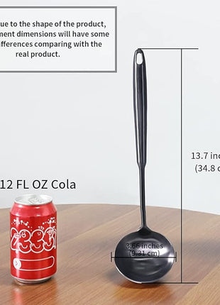 Newness Soup Ladle, [Rustproof, Heat Resistance, Integral Forming] Durable 304 Stainless Steel Soup Spoon with Vacuum Ergonomic Round Handle, Cooking Spoon for Kitchen, 13.7 Inches, Black