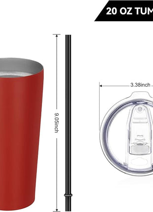 VEGOND 20oz Tumbler Bulk with Lid and Straw 1 Pack, Stainless Steel Vacuum Insulated Tumbler, Double Wall Coffee Cup Travel Mug, Red