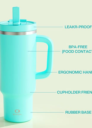 40 oz Tumbler with Handle and Straw: Stainless Steel Insulated Tumbler Keeps Cold for 24 Hours, Leakproof Travel Cup Fits in Cup Holder and BPA-Free,Aquamarine Blue